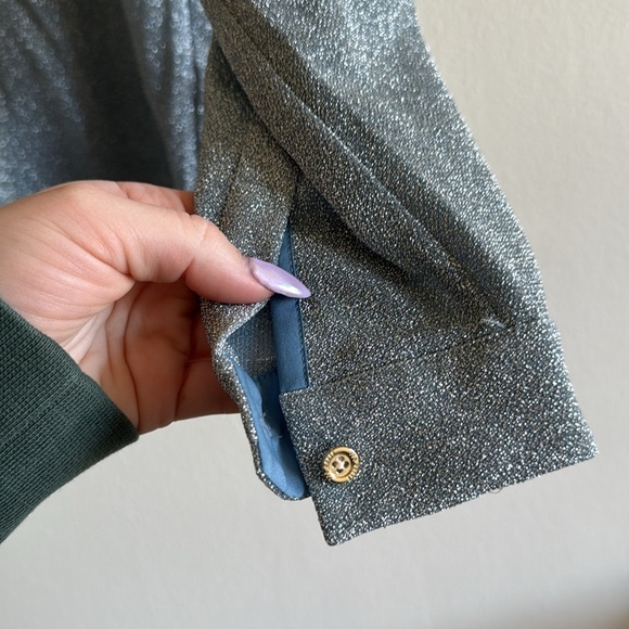 NWT Ted Baker Castelo Lurex Woven Metallic Shimmer Light Blue Button Down Shirt - Picture 6 of 9